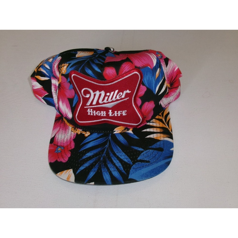 MILLER BEER FLORAL HAWAII SNAPBACK BEACH GOLF Y2K 00S HAT CAP VINTAGE M3